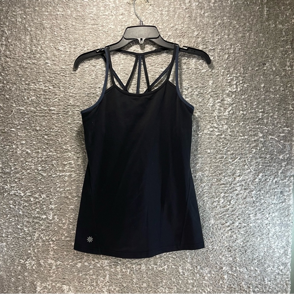 ATHLETA Stretchy Tank Top With Built in Bra Size Small Nylon Black Sporty